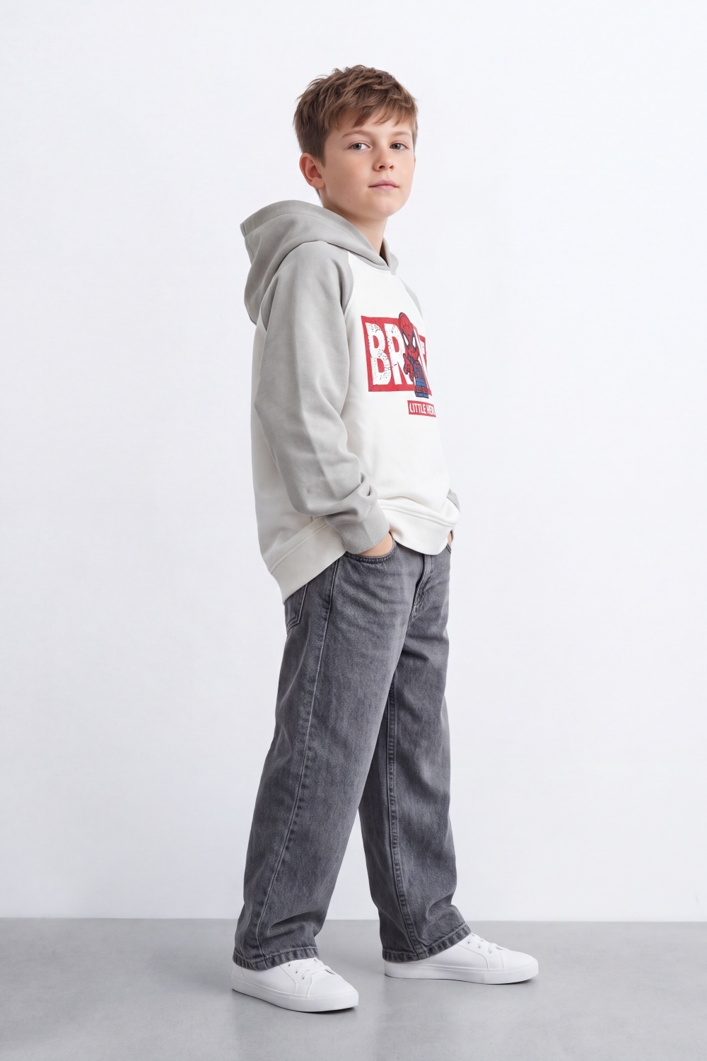 Boy's Tomato Store Sweatshirt Hooded Design Contrast Raglan Sleeves Oversize Melton