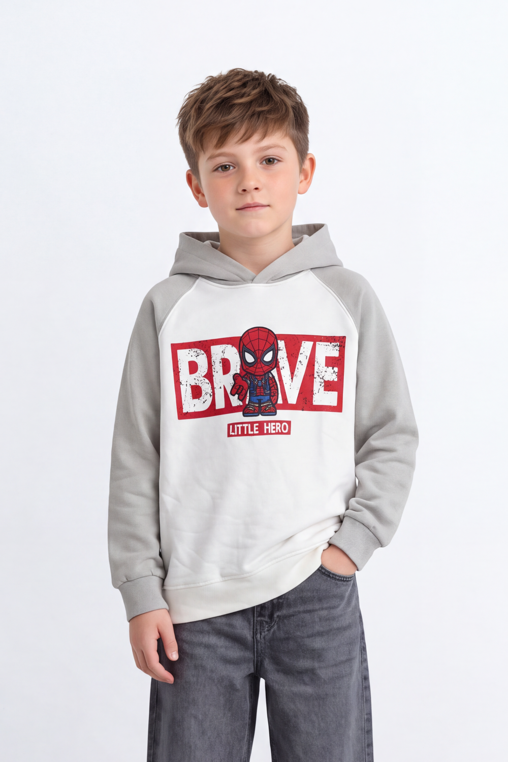 Boy's Tomato Store Sweatshirt Hooded Design Contrast Raglan Sleeves Oversize Melton