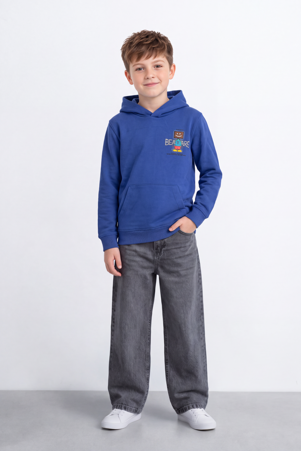 Boy's Tomato Store Sweatshirt Hooded Front Back Graphic Kangaroo Pocket Slim Fit Melton
