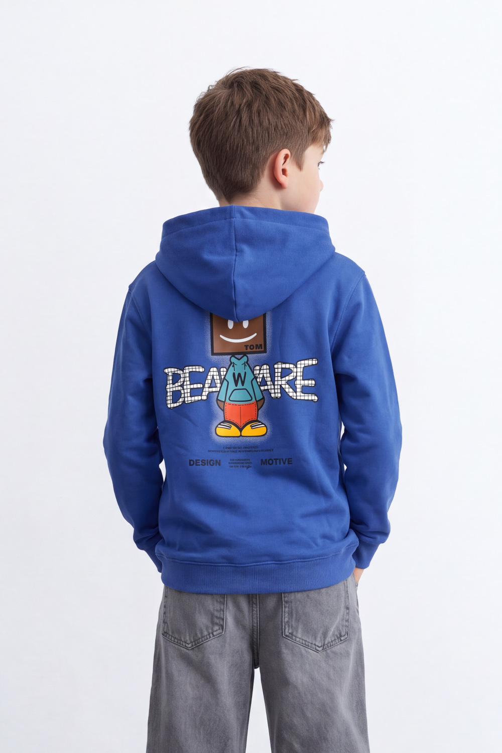 Boy's Tomato Store Sweatshirt Hooded Front Back Graphic Kangaroo Pocket Slim Fit Melton