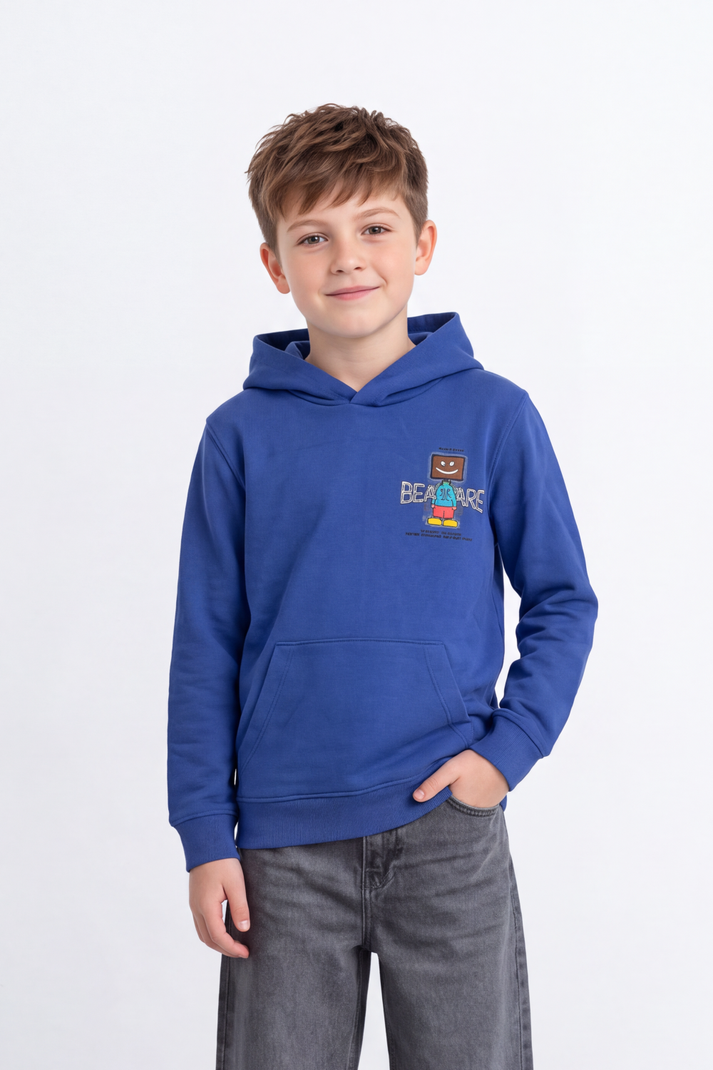 Boy's Tomato Store Sweatshirt Hooded Front Back Graphic Kangaroo Pocket Slim Fit Melton