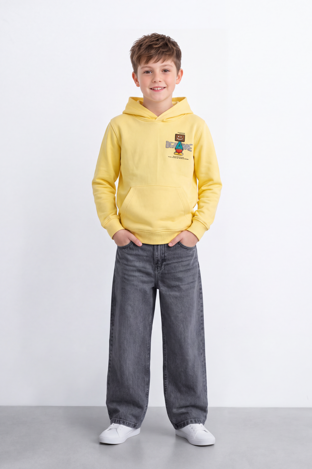 Boy's Tomato Store Sweatshirt Hooded Front Back Graphic Kangaroo Pocket Slim Fit Melton