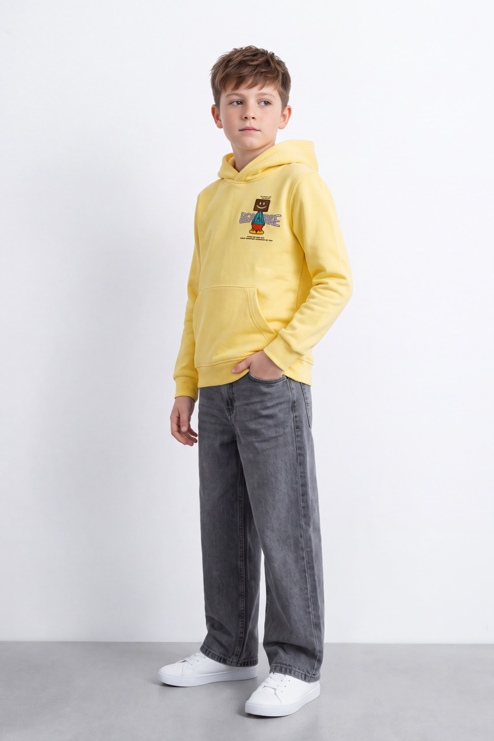 Boy's Tomato Store Sweatshirt Hooded Front Back Graphic Kangaroo Pocket Slim Fit Melton