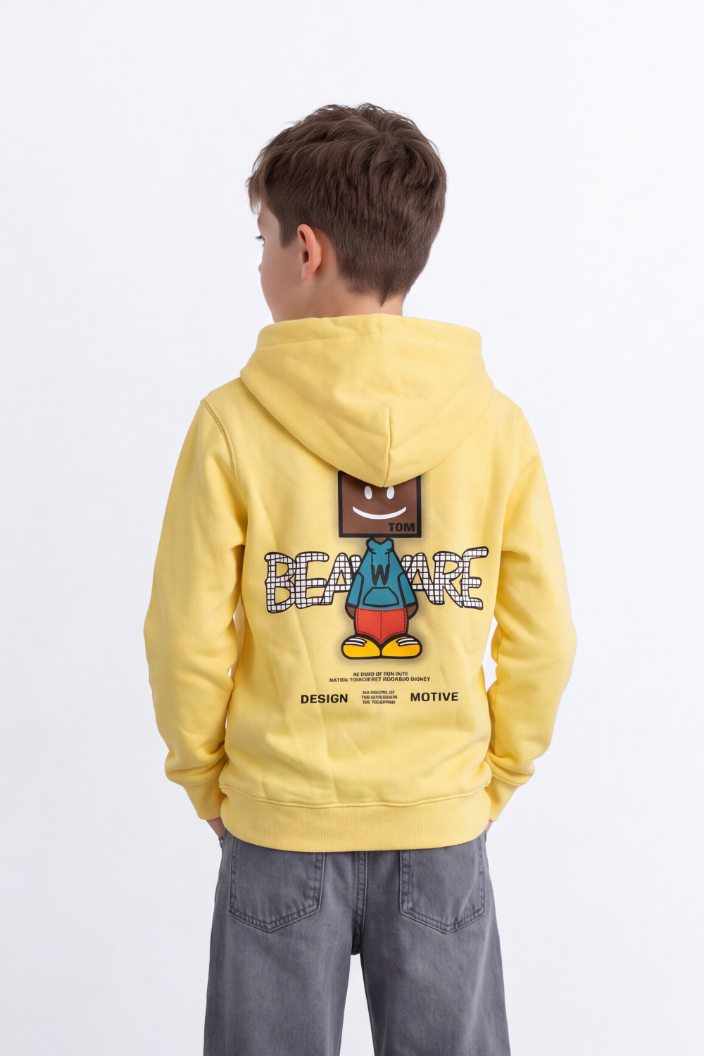 Boy's Tomato Store Sweatshirt Hooded Front Back Graphic Kangaroo Pocket Slim Fit Melton