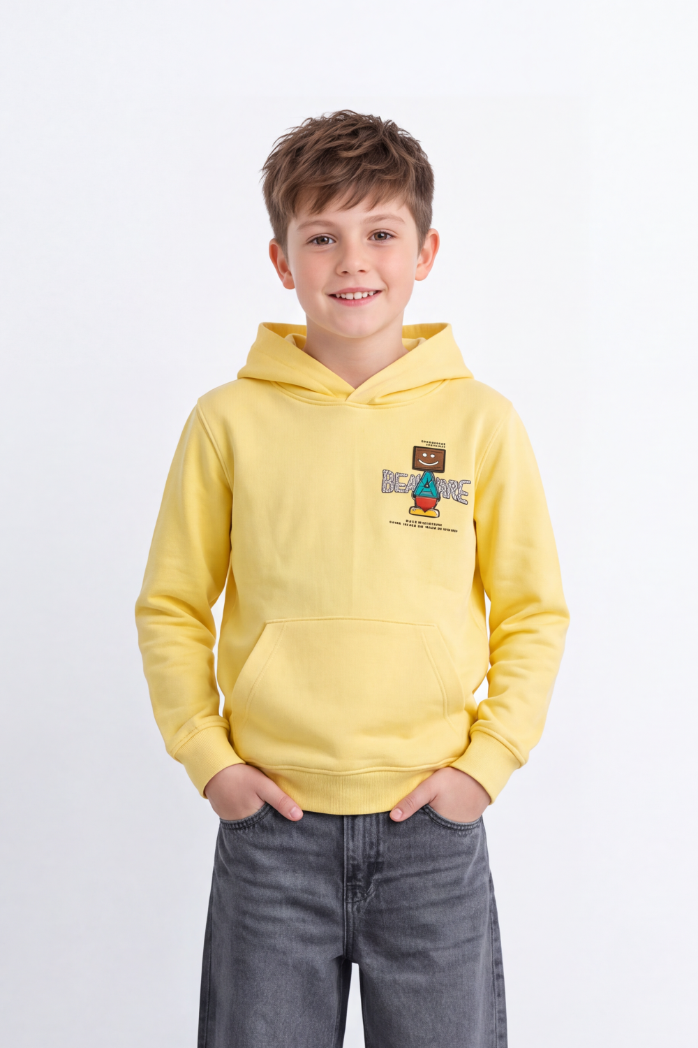 Boy's Tomato Store Sweatshirt Hooded Front Back Graphic Kangaroo Pocket Slim Fit Melton