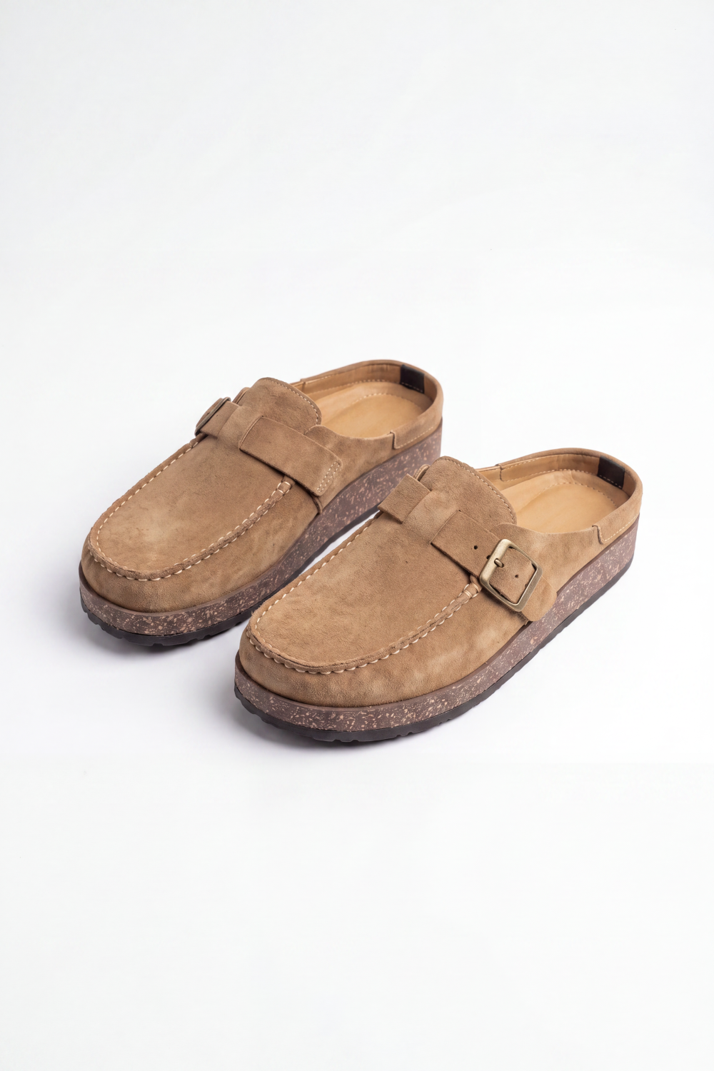 Men’s Tomato Store Clogs Loafers Brushed Nap Texture Across The Upper Moc Toe Stitching Cross Strap Buckle Detail Slipper
