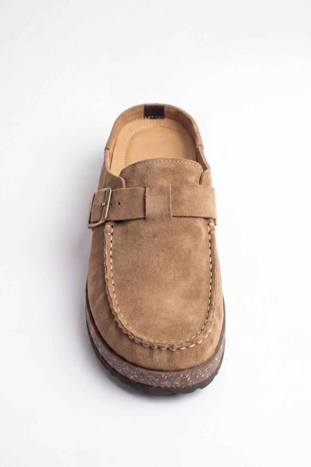 Men’s Tomato Store Clogs Loafers Brushed Nap Texture Across The Upper Moc Toe Stitching Cross Strap Buckle Detail Slipper