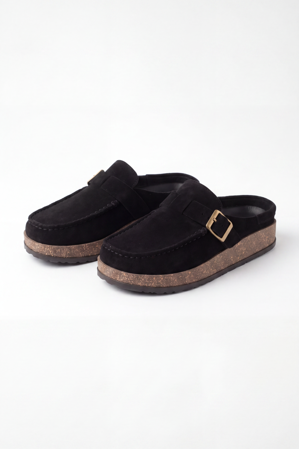 Men’s Tomato Store Clogs Loafers Brushed Nap Texture Across The Upper Moc Toe Stitching Cross Strap Buckle Detail Slipper