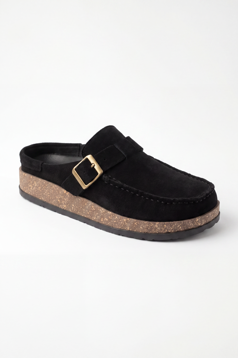 Men’s Tomato Store Clogs Loafers Brushed Nap Texture Across The Upper Moc Toe Stitching Cross Strap Buckle Detail Slipper