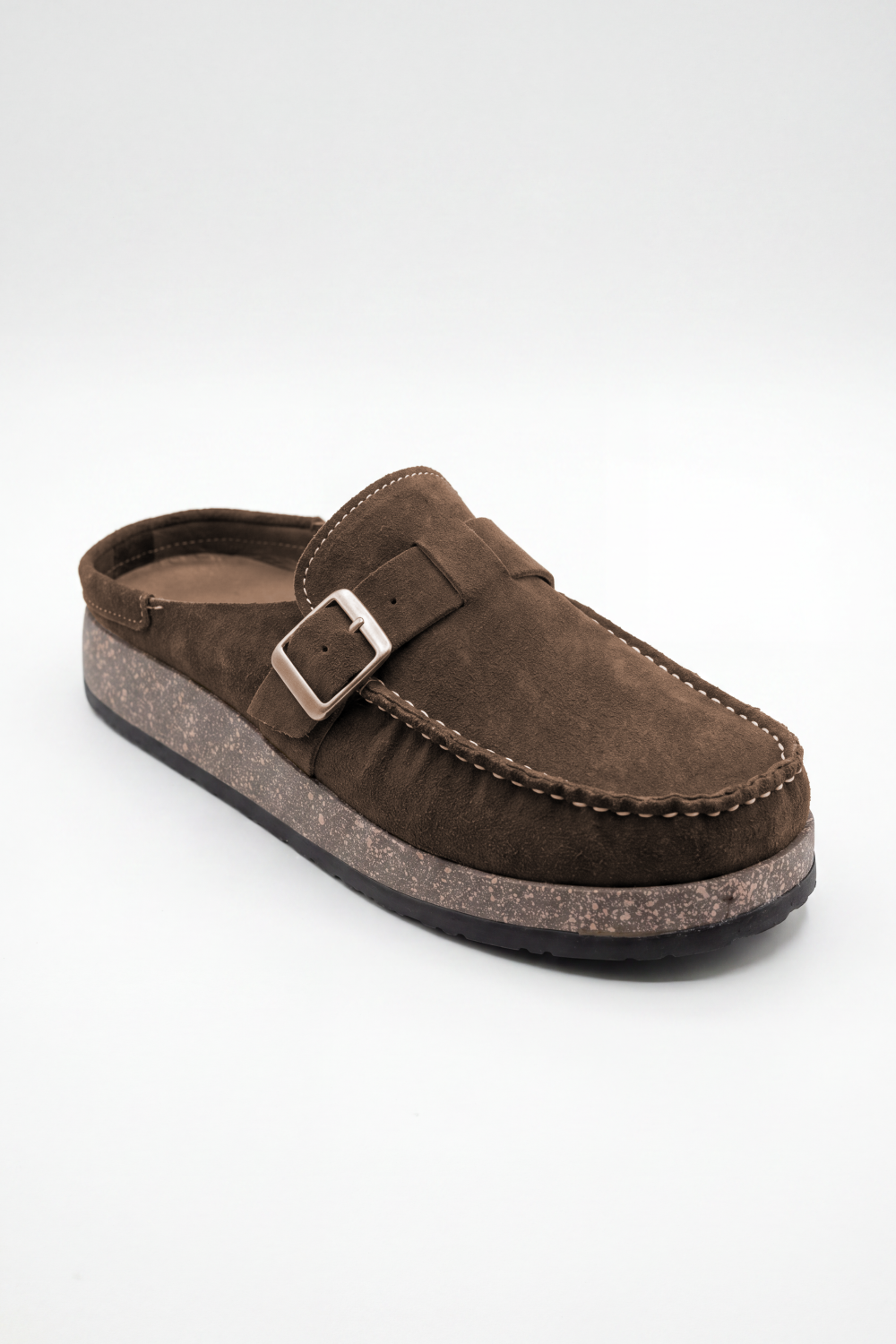 Men’s Tomato Store Clogs Loafers Brushed Nap Texture Across The Upper Moc Toe Stitching Cross Strap Buckle Detail Slipper