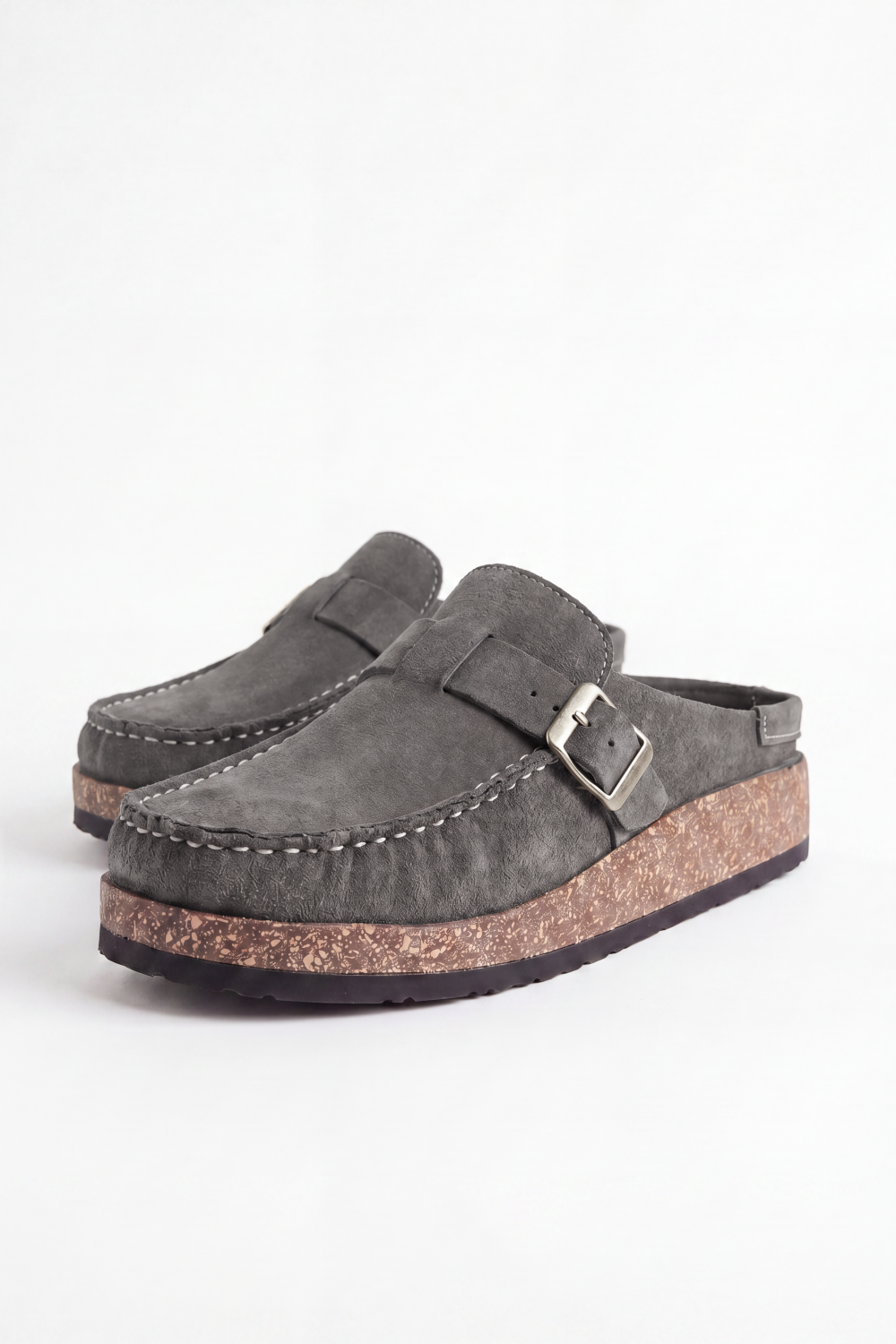 Men’s Tomato Store Clogs Loafers Brushed Nap Texture Across The Upper Moc Toe Stitching Cross Strap Buckle Detail Slipper