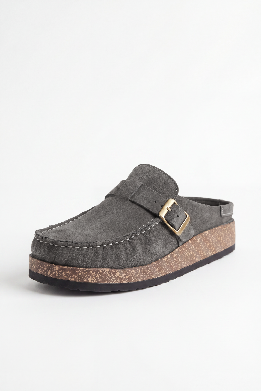 Men’s Tomato Store Clogs Loafers Brushed Nap Texture Across The Upper Moc Toe Stitching Cross Strap Buckle Detail Slipper