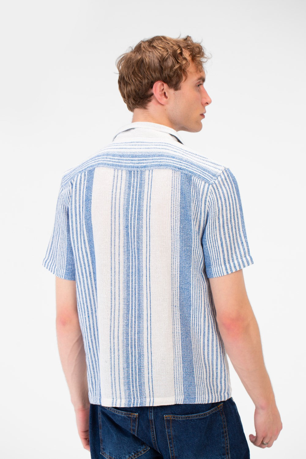 Men's Tomato Store Textured Waffle Knit Fabric Vertical Stripe Pattern Front Button Down Shirt