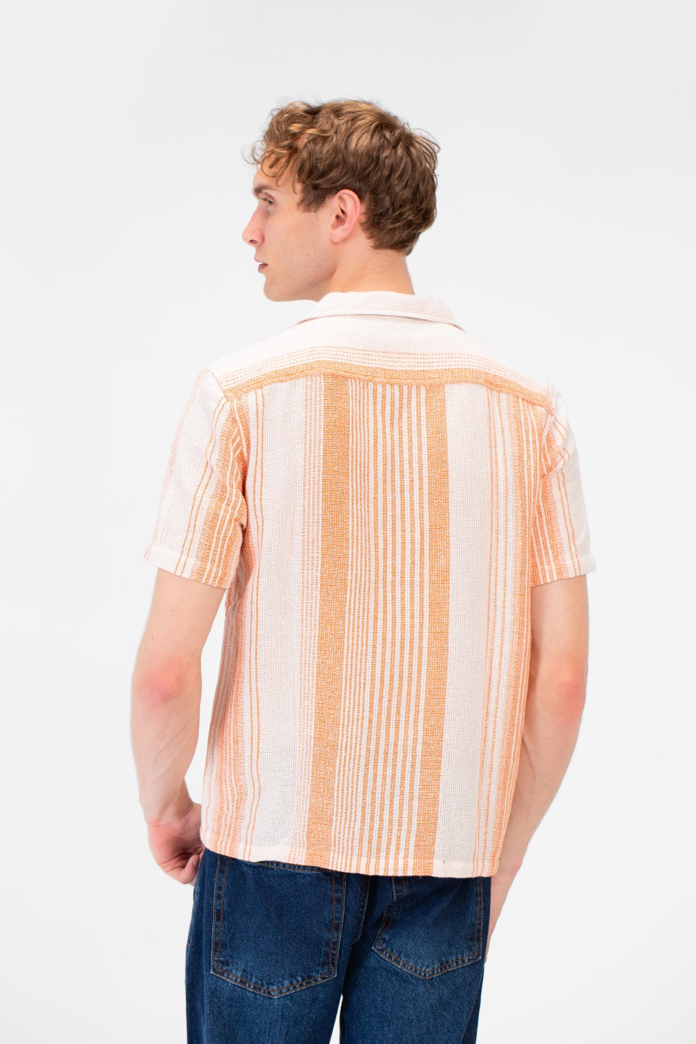 Men's Tomato Store Textured Waffle Knit Fabric Vertical Stripe Pattern Front Button Down Shirt