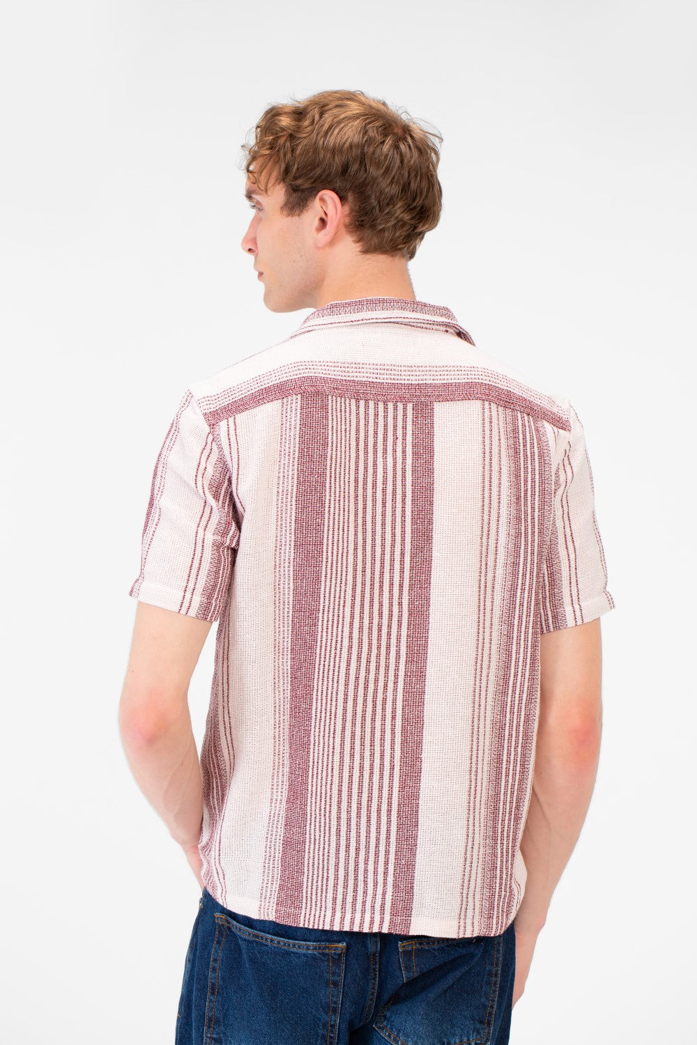 Men's Tomato Store Textured Waffle Knit Fabric Vertical Stripe Pattern Front Button Down Shirt
