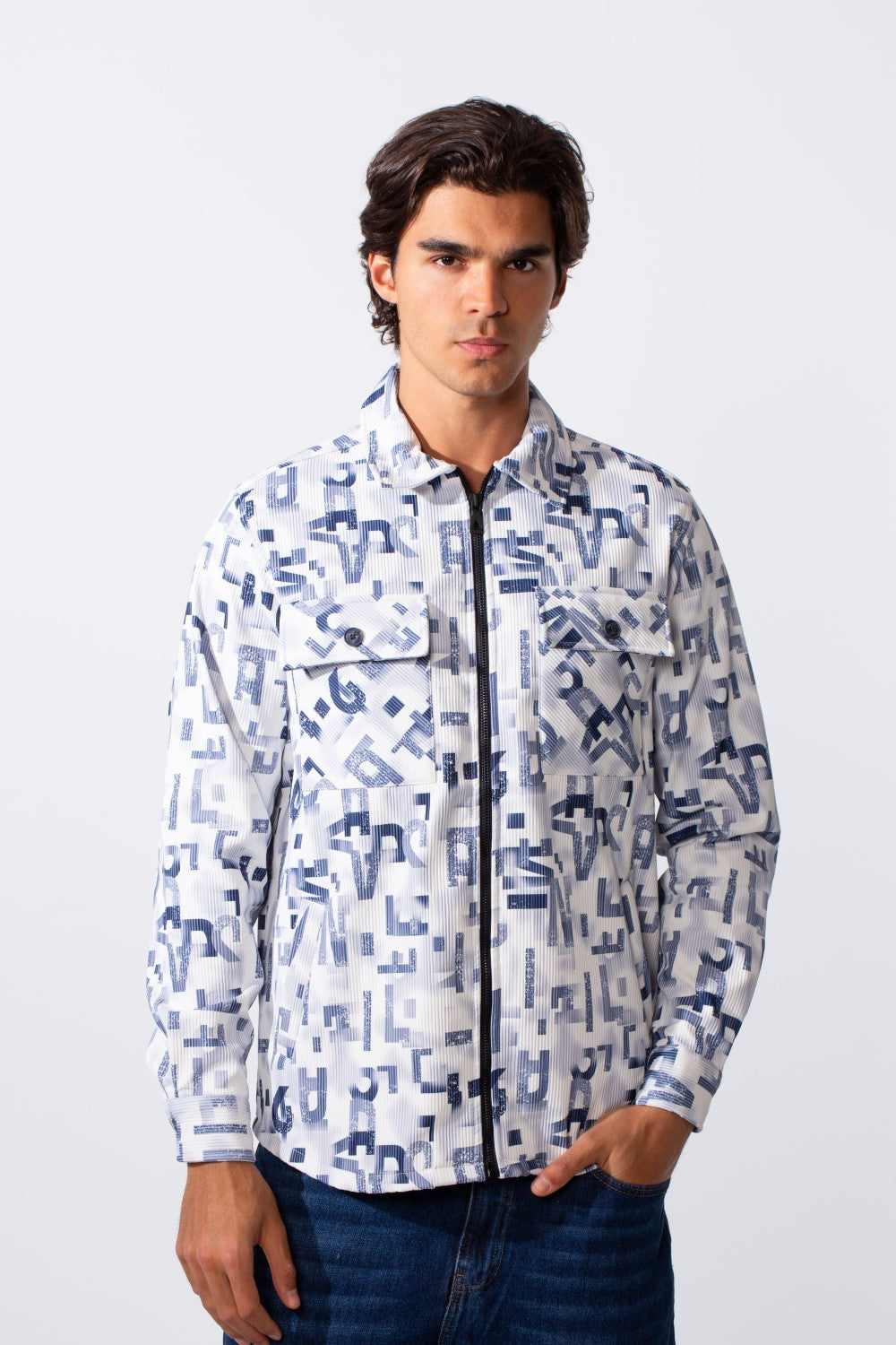Men's Jakar Full Zip Regular Fit Printed Long Sleeve Shirt
