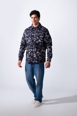 Men's Classic Neck Long Sleeve Printed Textured Fabric Chest Pocket Jakar Shirt