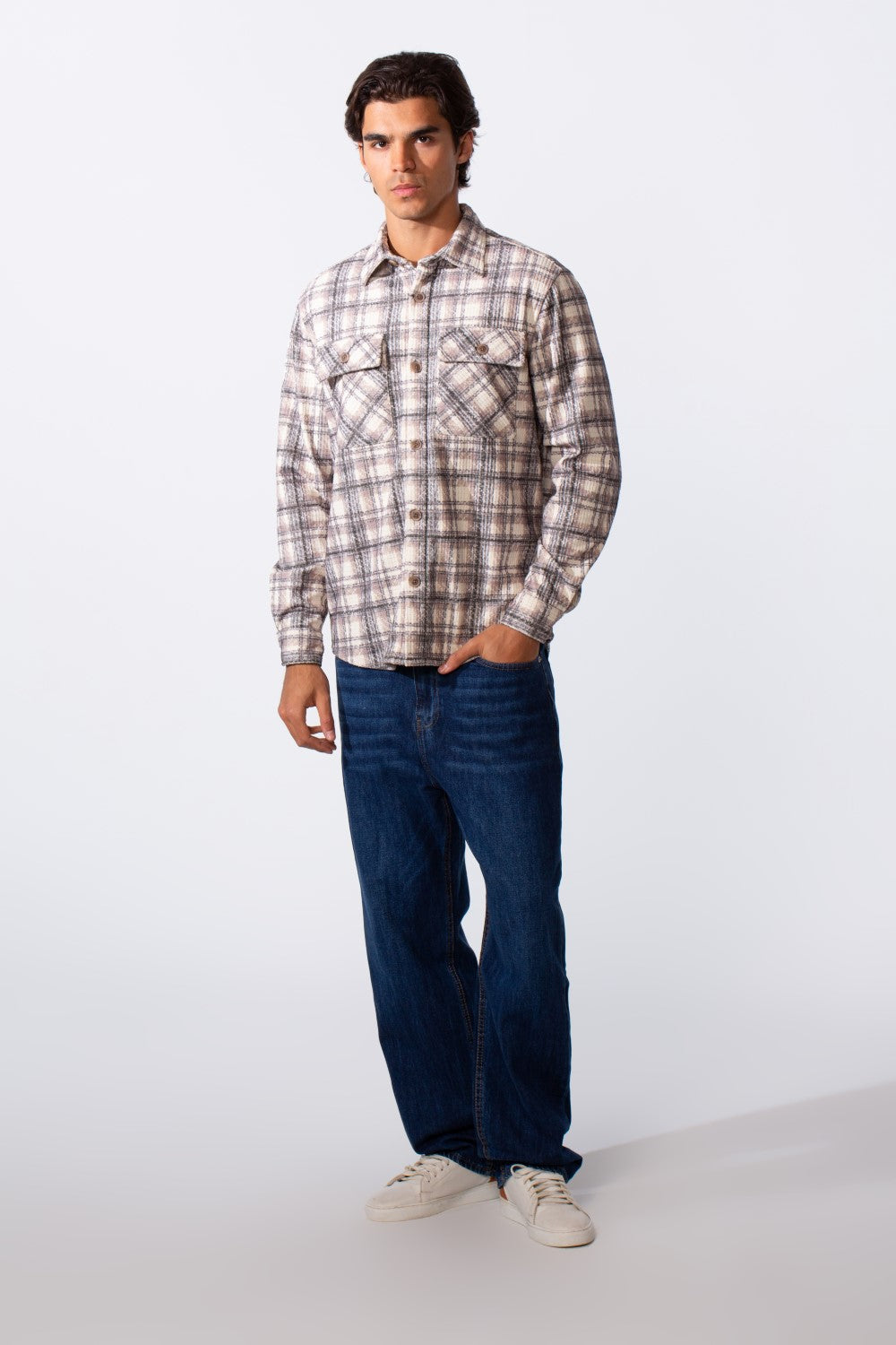 Men's Regular Fit Front Pockets Winter Checked Shirt