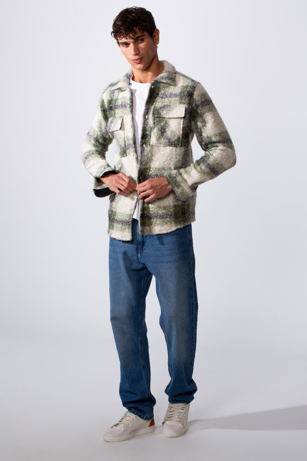 Men's Checked Slim Fit Wool Casual Shirt