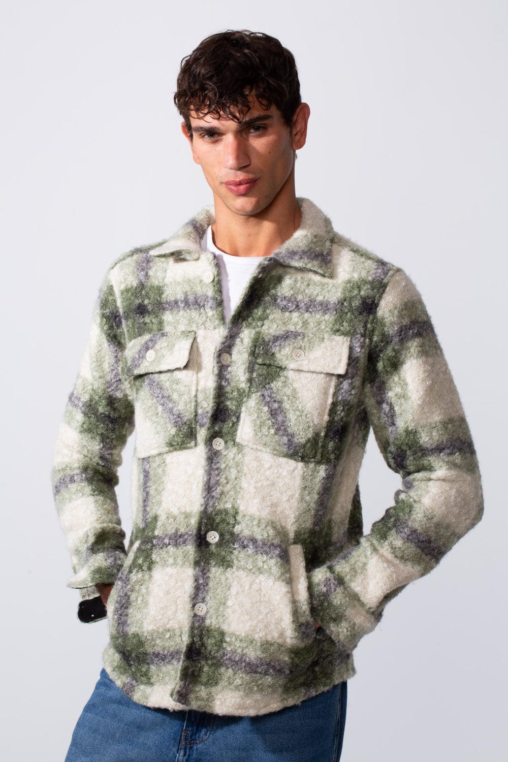 Men's Checked Slim Fit Wool Casual Shirt