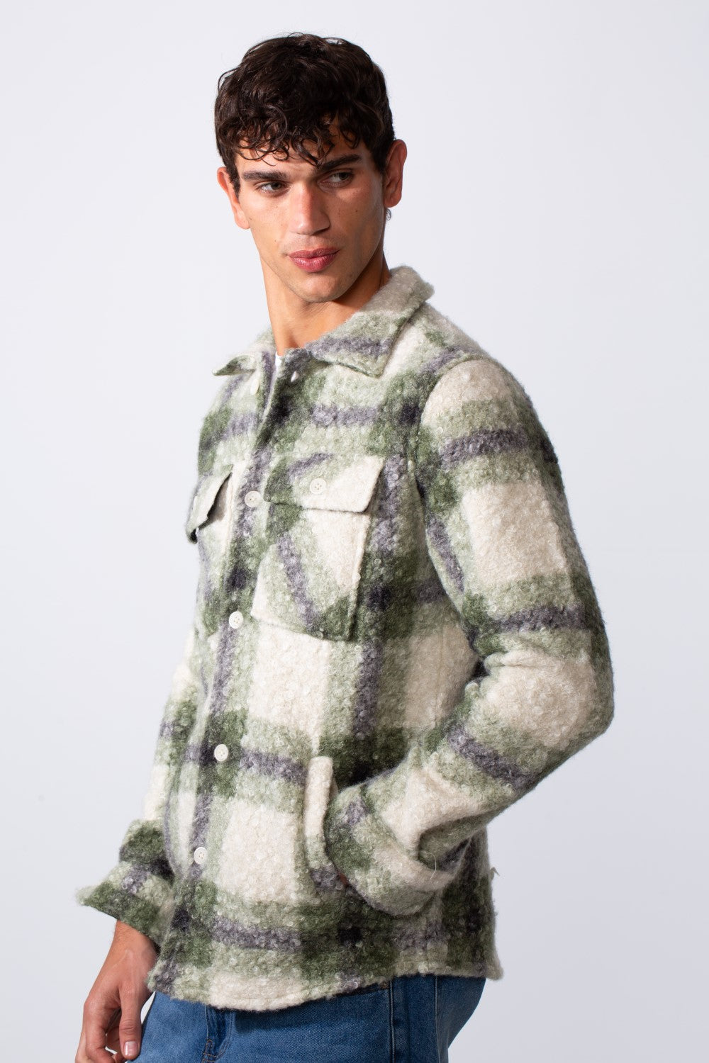 Men's Checked Slim Fit Wool Casual Shirt