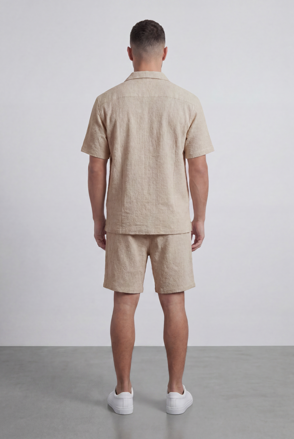 Men’s Tomato Store Airy Knit Resort Co-Ord Open Collar Textured Surface Button Front Regular Fit Outfit