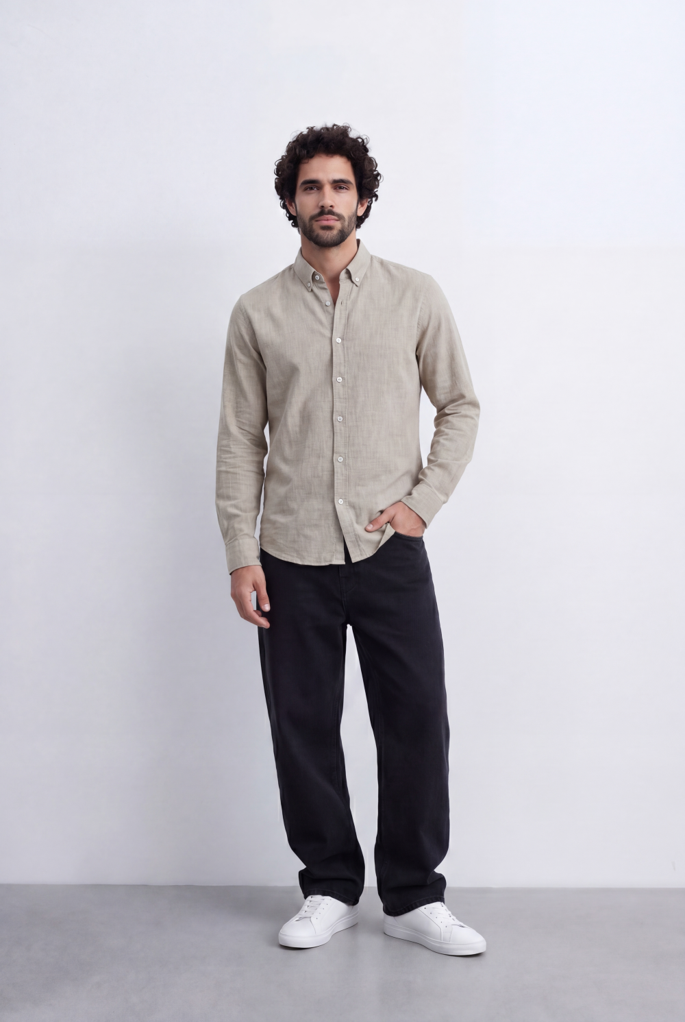 Men’s Tomato Store Linen Touch Shirt Natural Melange Texture Button Down