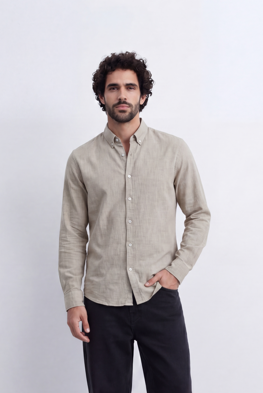 Men’s Tomato Store Linen Touch Shirt Natural Melange Texture Button Down