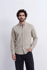 Men’s Tomato Store Linen Touch Shirt Natural Melange Texture Button Down
