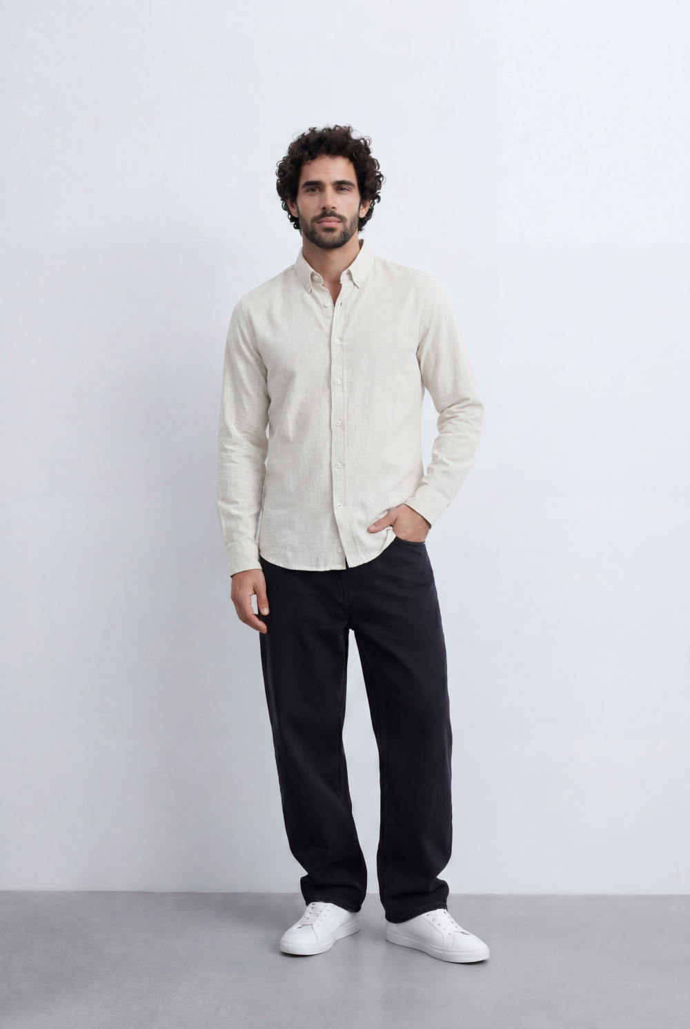 Men’s Tomato Store Linen Touch Shirt Natural Melange Texture Button Down