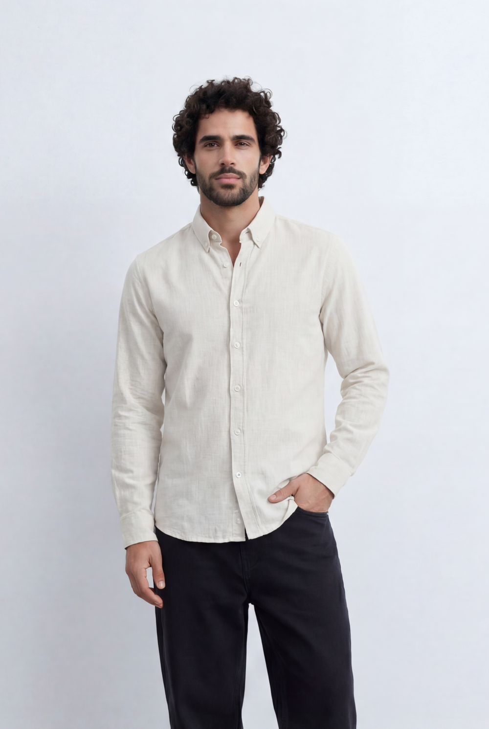 Men’s Tomato Store Linen Touch Shirt Natural Melange Texture Button Down