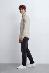 Men’s Tomato Store Linen Blend Shirt Natural Texture Look Button Down Tailored Slim Fit