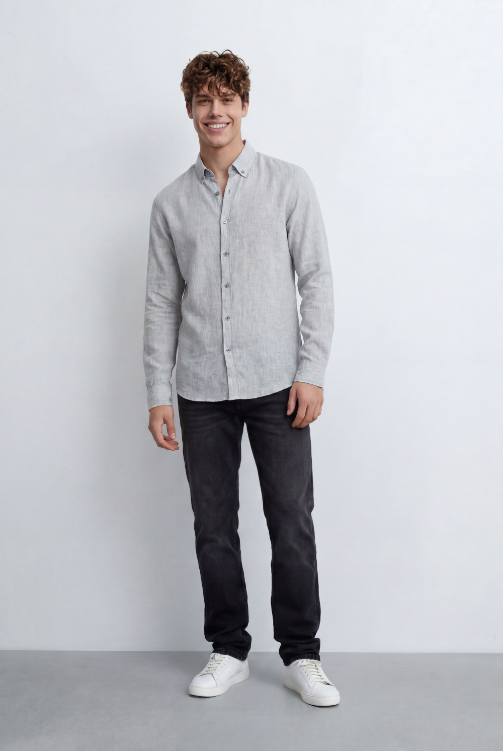 Men’s Tomato Store Linen Blend Shirt Natural Texture Look Button Down Tailored Slim Fit
