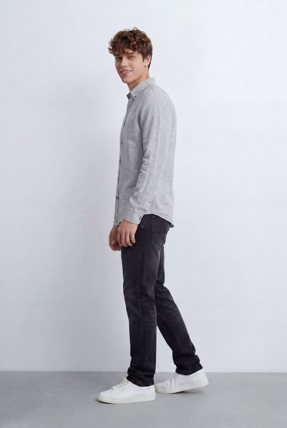 Men’s Tomato Store Linen Blend Shirt Natural Texture Look Button Down Tailored Slim Fit