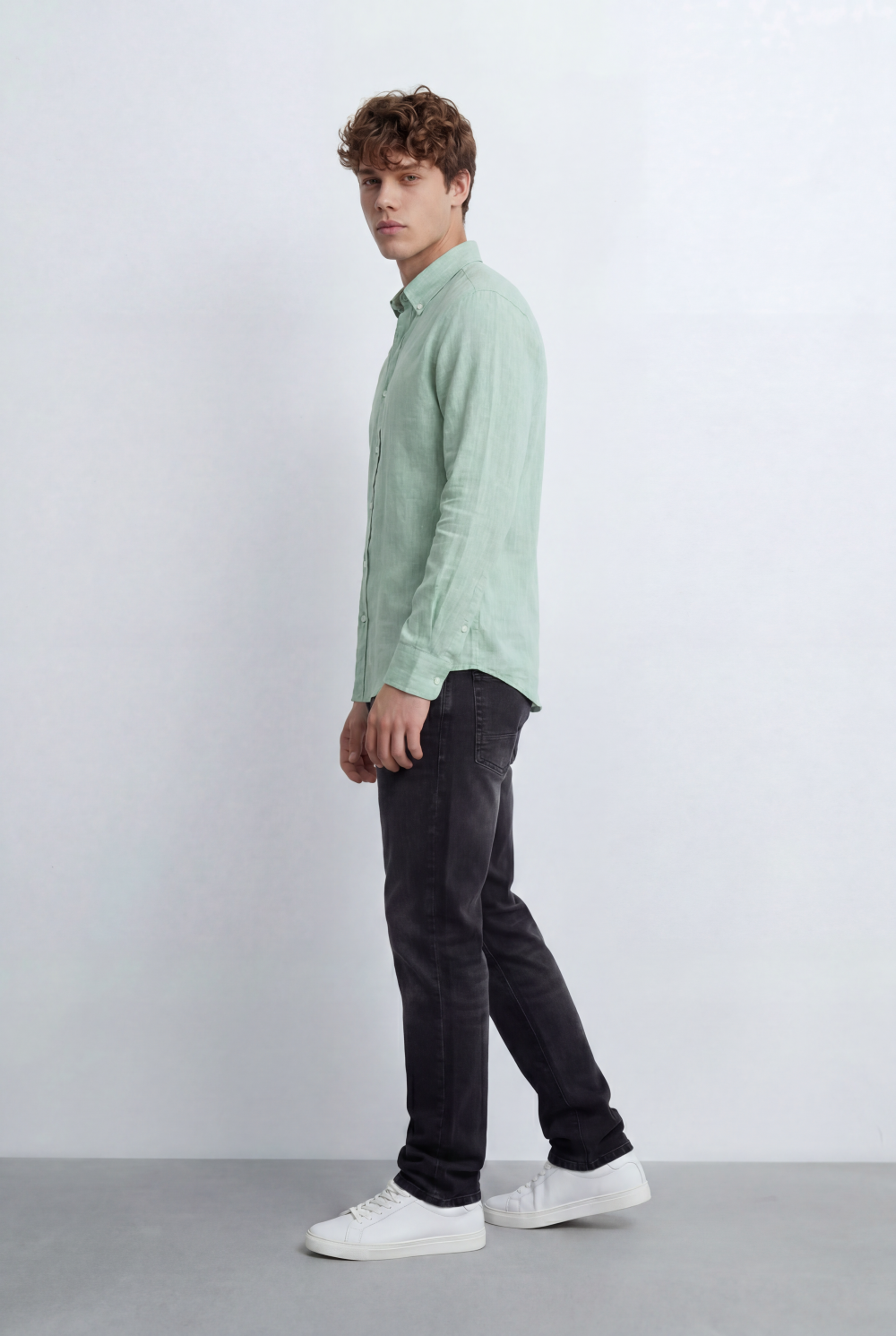 Men’s Tomato Store Linen Blend Shirt Natural Texture Look Button Down Tailored Slim Fit