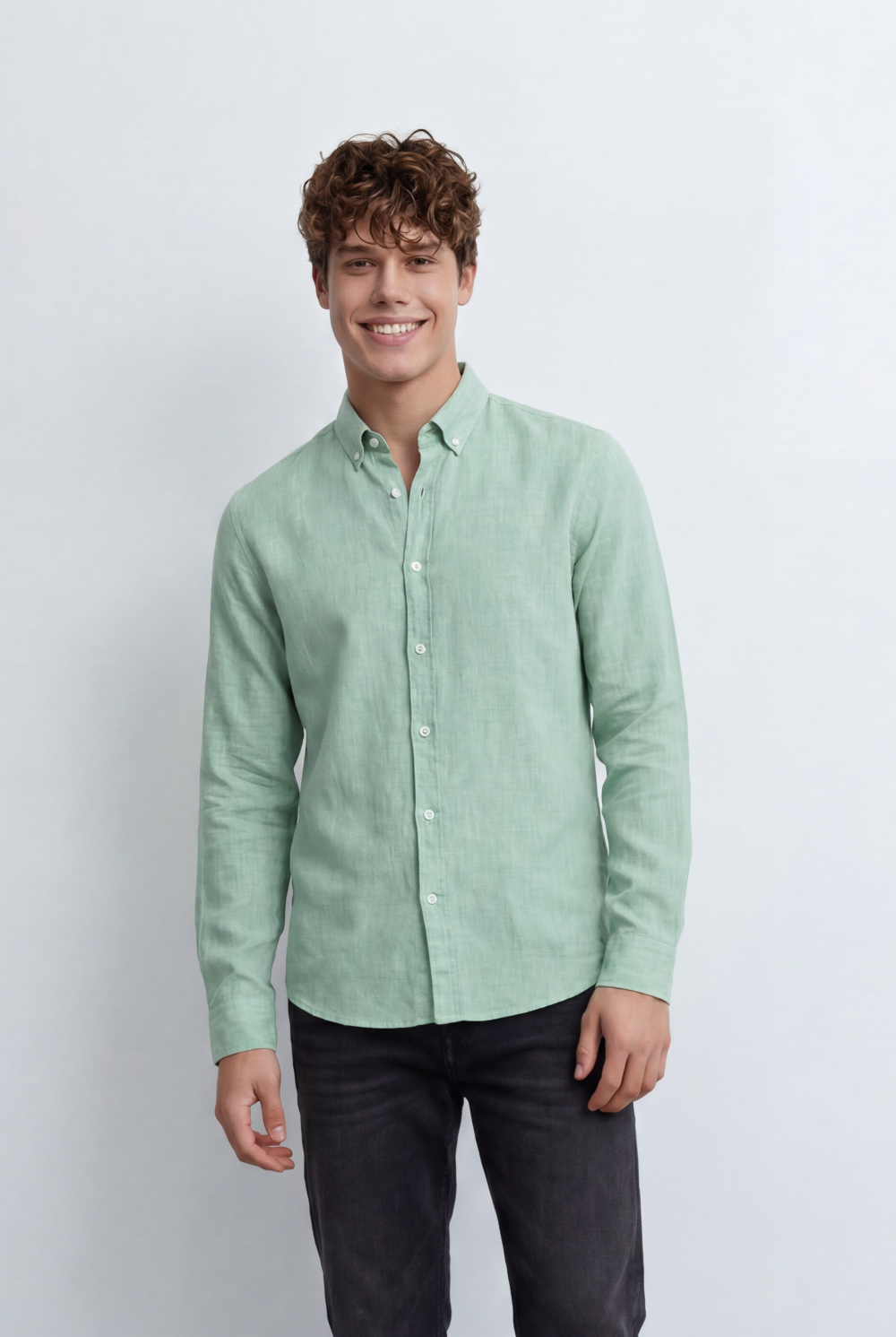 Men’s Tomato Store Linen Blend Shirt Natural Texture Look Button Down Tailored Slim Fit