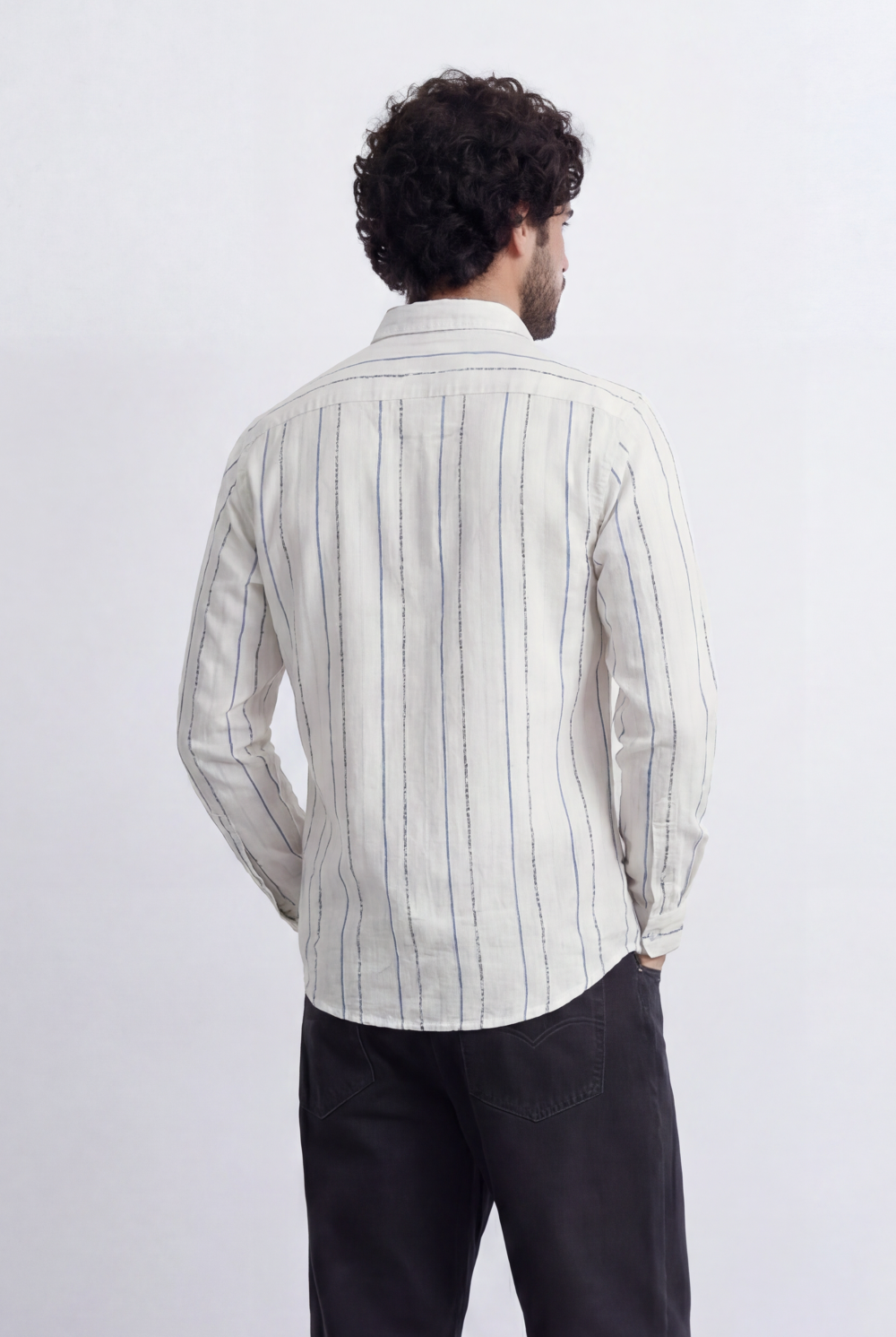 Men’s Tomato Store Vertical Stripe Shirt Lightweight Woven Fabric Button Down Collar Slim Smart Casual Fit