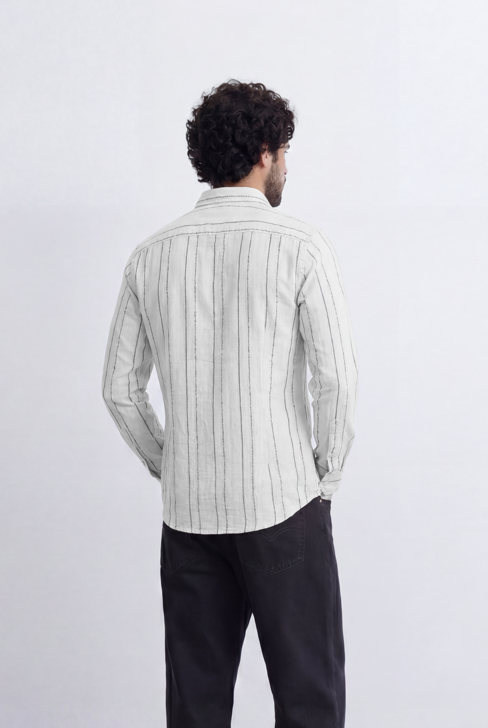 Men’s Tomato Store Vertical Stripe Shirt Lightweight Woven Fabric Button Down Collar Slim Smart Casual Fit