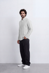 Men’s Tomato Store Vertical Stripe Shirt Lightweight Woven Fabric Button Down Collar Slim Smart Casual Fit