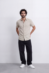 Men's Slim Fit Short Sleeve Jacquard Shirt Lightweight Button-Up Tomato Store Smart Casual Style