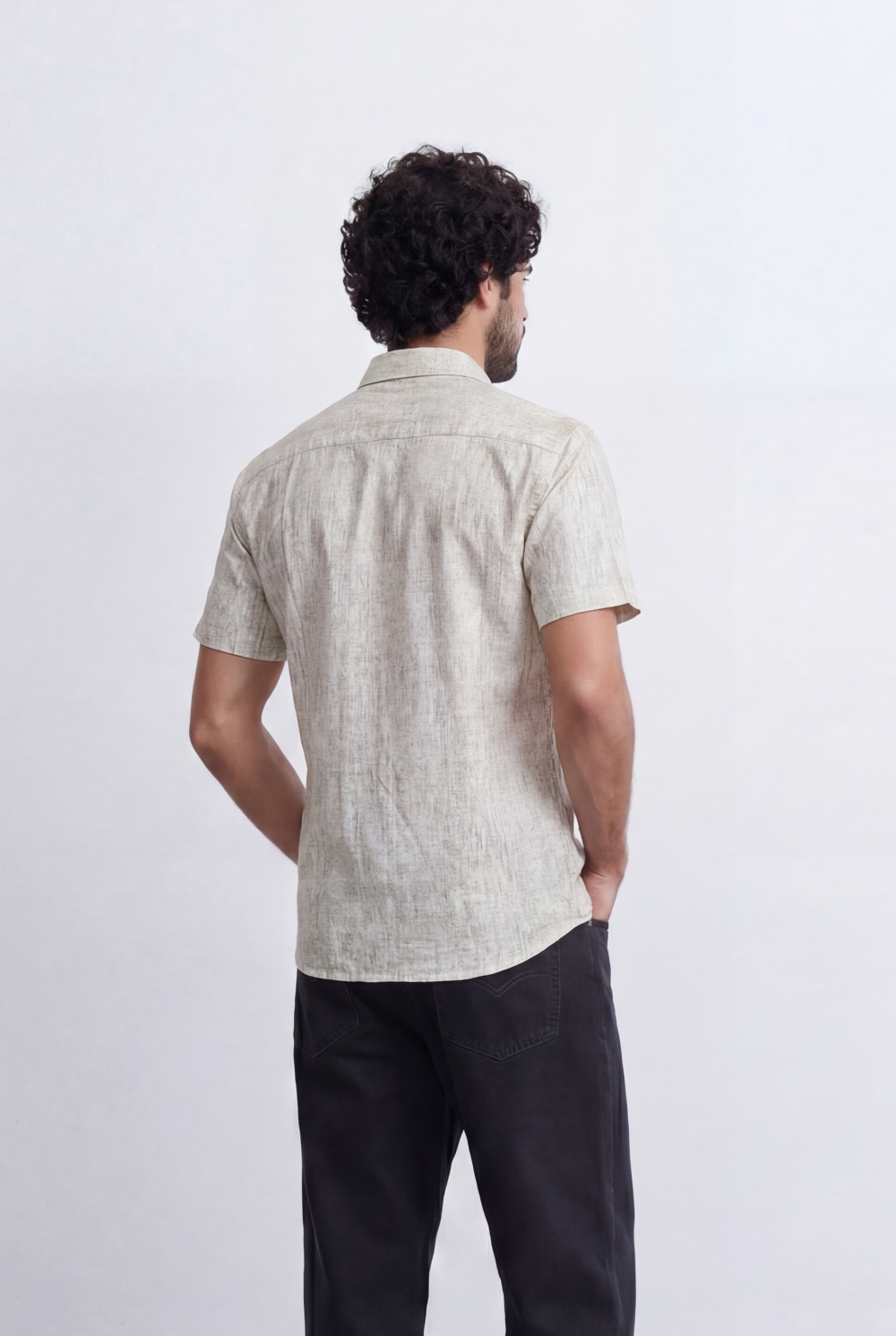 Men’s Tomato Store Resort Collar Shirt Linen Blend Texture Short Sleeve Button Front