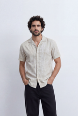 Men’s Tomato Store Resort Collar Shirt Linen Blend Texture Short Sleeve Button Front