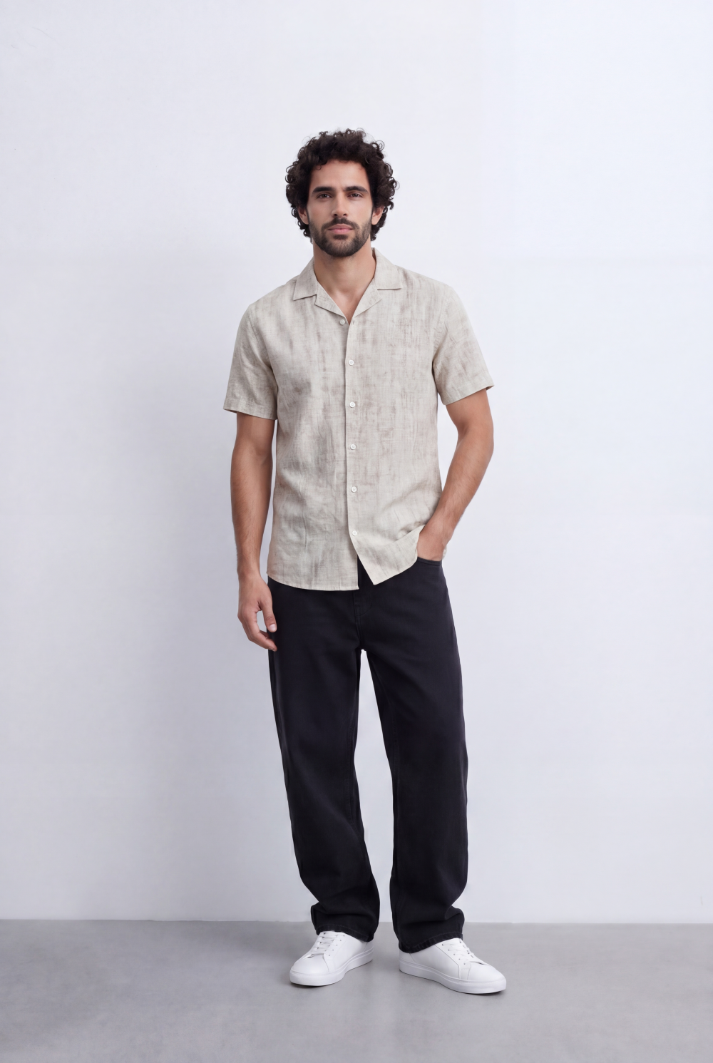 Men's Slim Fit Short Sleeve Jacquard Shirt Lightweight Button-Up Tomato Store Smart Casual Style