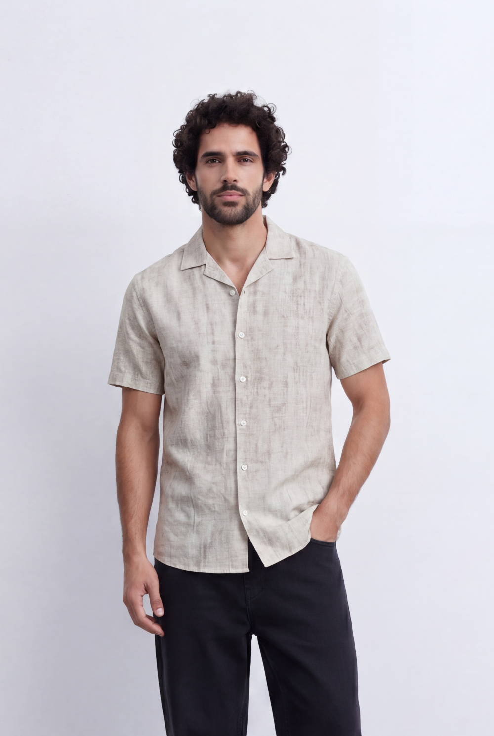 Men's Slim Fit Short Sleeve Jacquard Shirt Lightweight Button-Up Tomato Store Smart Casual Style