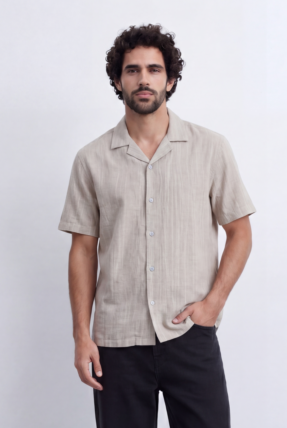 Men's Striped Cuban Collar Shirt Short Sleeve Button-Up Tomato Store Relaxed Casual Style