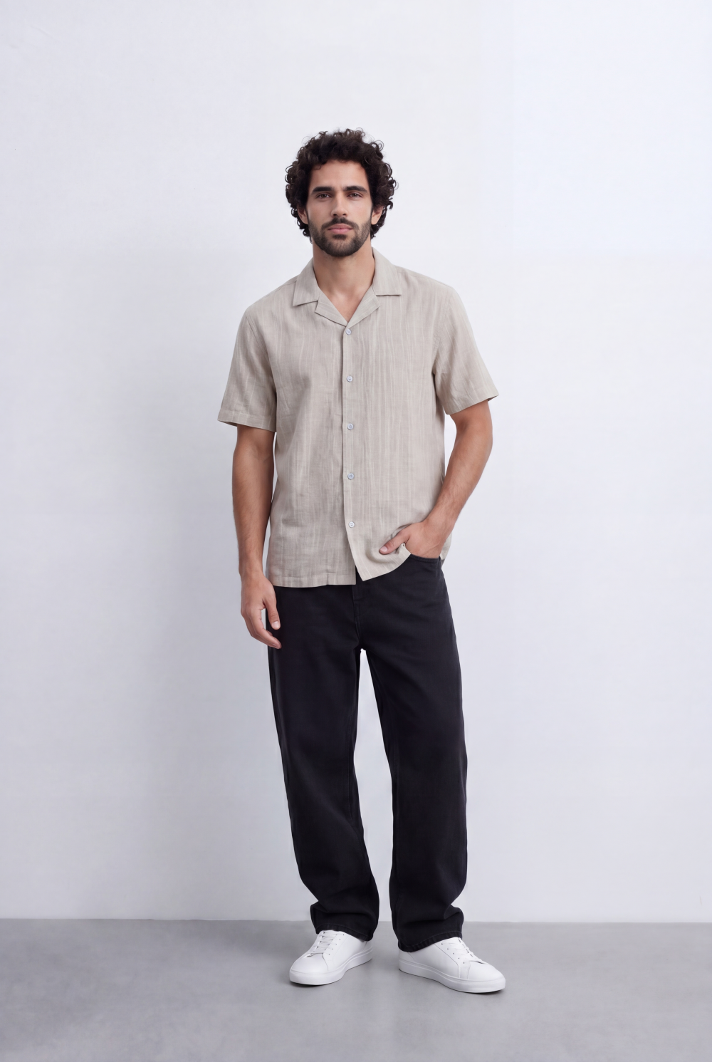 Men's Striped Cuban Collar Shirt Short Sleeve Button-Up Tomato Store Relaxed Casual Style