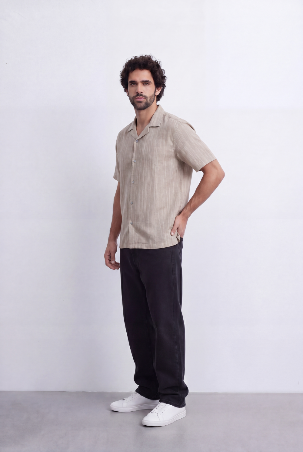 Men's Striped Cuban Collar Shirt Short Sleeve Button-Up Tomato Store Relaxed Casual Style