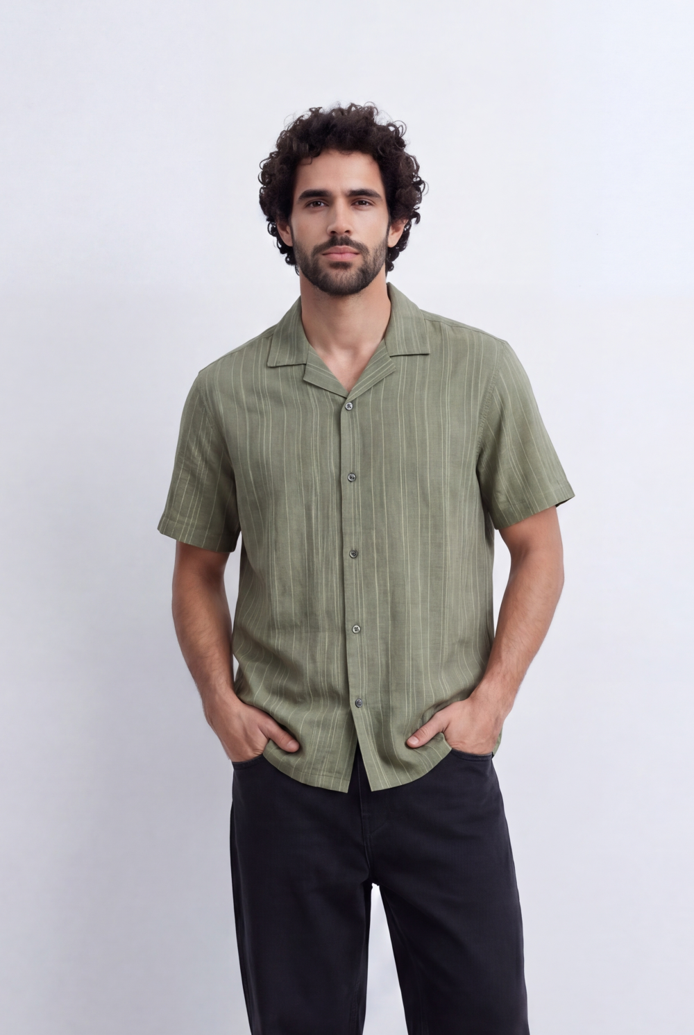 Men's Striped Cuban Collar Shirt Short Sleeve Button-Up Tomato Store Relaxed Casual Style