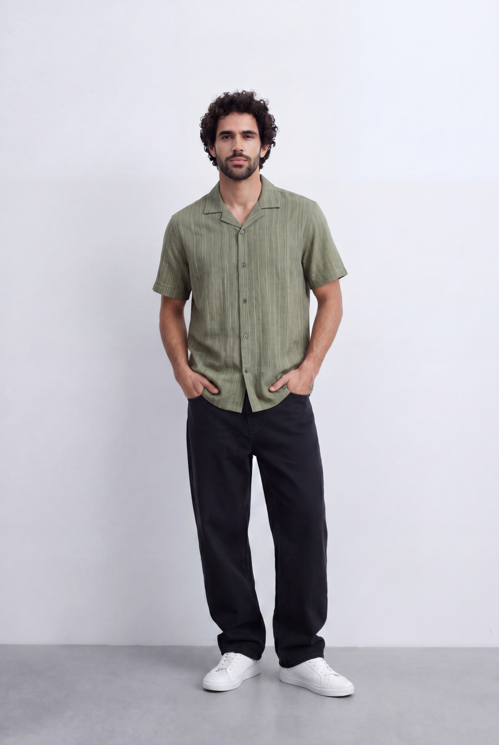 Men's Striped Cuban Collar Shirt Short Sleeve Button-Up Tomato Store Relaxed Casual Style