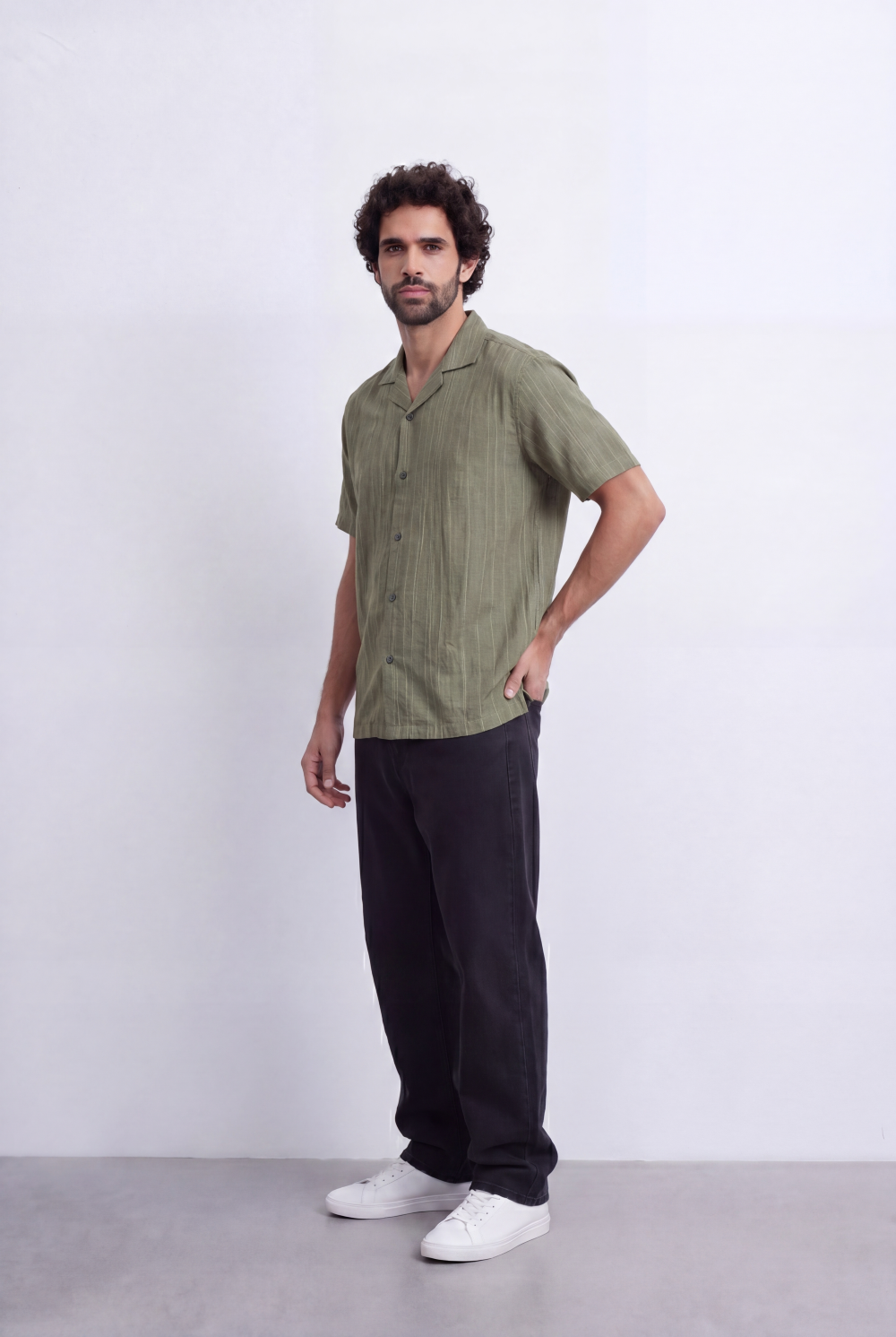 Men's Striped Cuban Collar Shirt Short Sleeve Button-Up Tomato Store Relaxed Casual Style